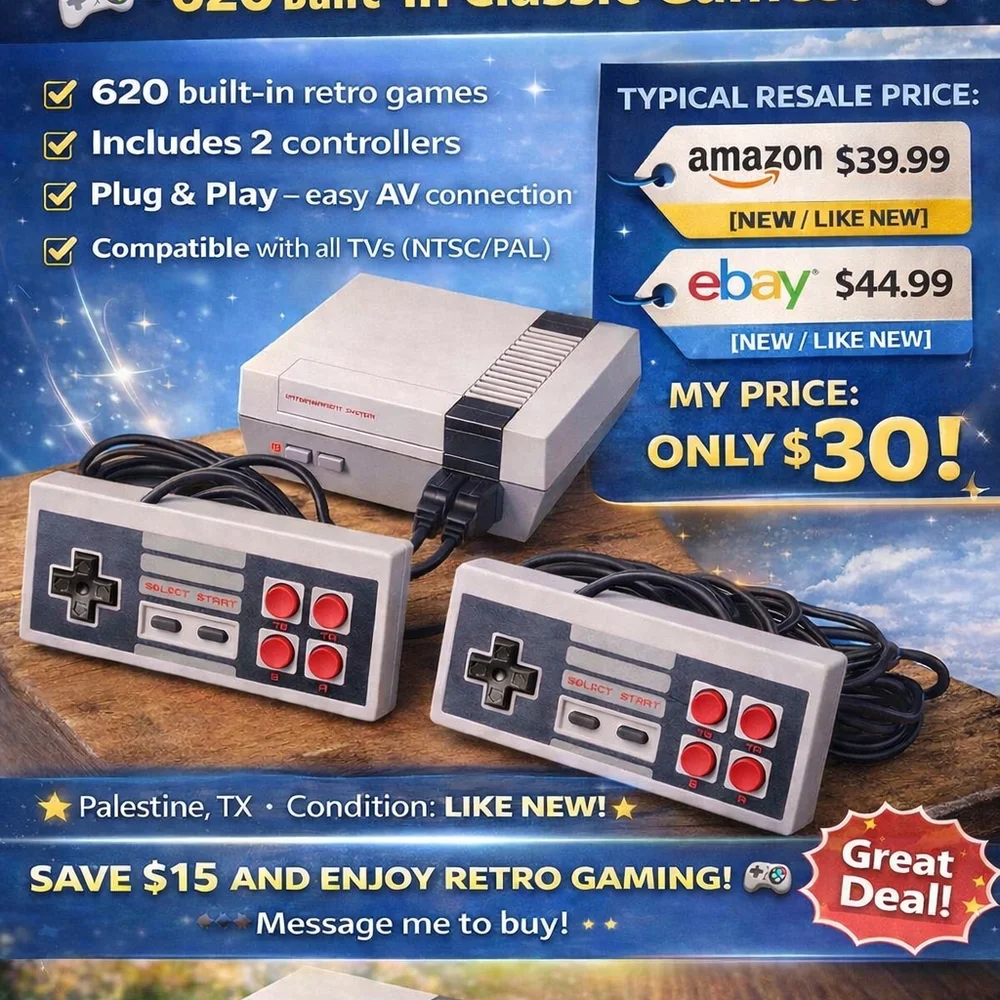 Retro Gaming Console with Dual Controllers - Gray and Black